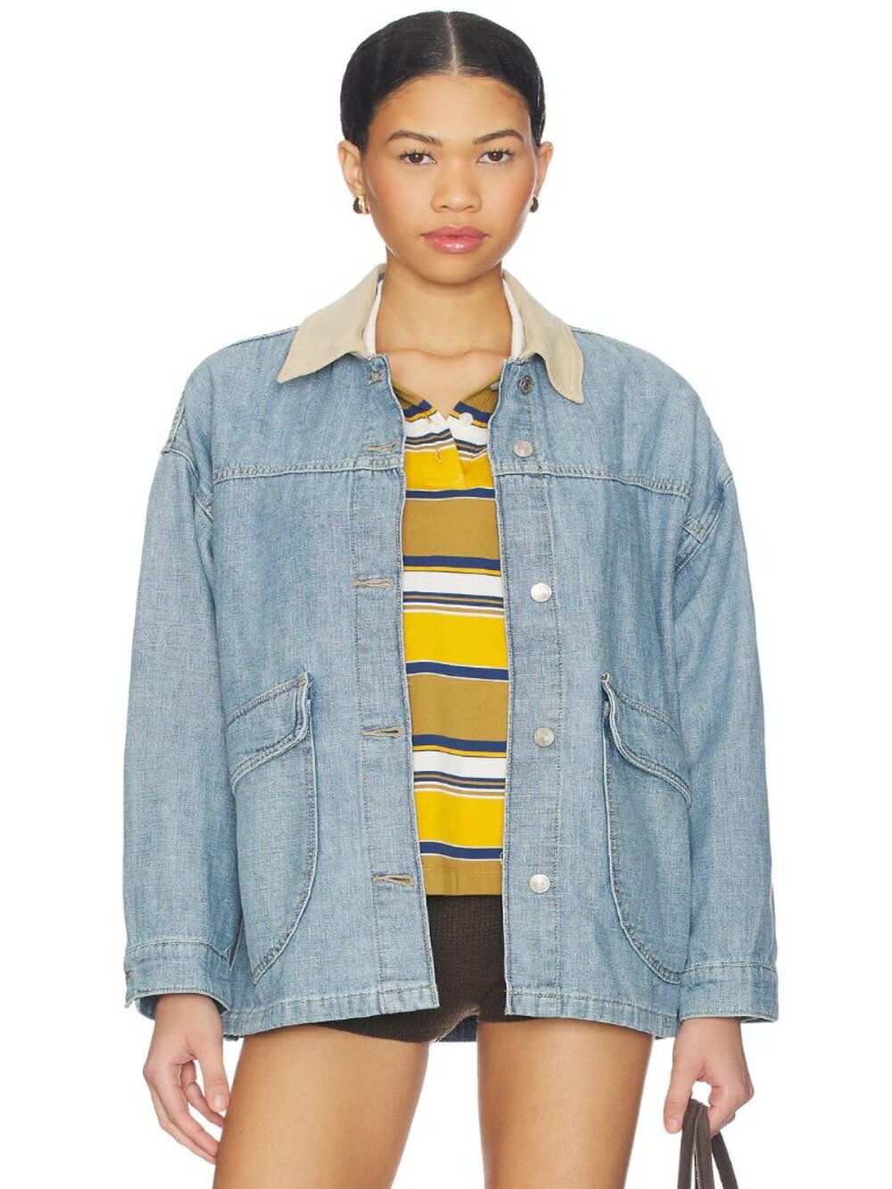 We The Free Lemon Denim Jacket Size Med Denim Oversized Chore Barn Style Pockets - Picture 3 of 12